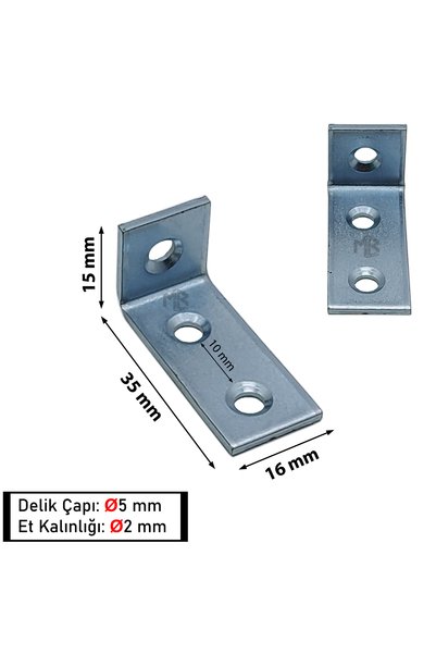 MR.BRACKET 10 ad. L Demir Gönye Köşebent 16x35x15mm- Mobilya Dolap Raf Masa Çekmece Köşe Sabitleme Birleştirme
