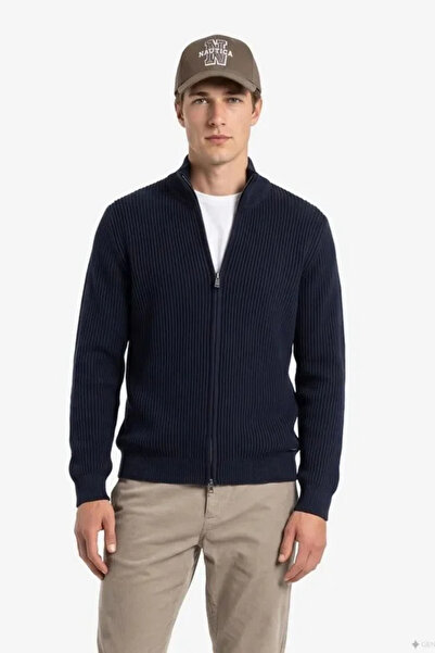 Nautica Men's Navy Blue Regular Fit Zippered Knit Sweater