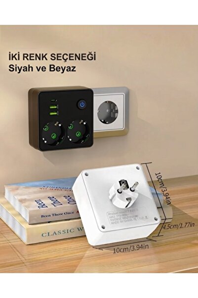 lstri 2'li Çoklu Priz 2 USB + 1 Type-C Kısa Devre Akım Korumalı Topraklı Şarj Fiş Priz USB-A ve USB-C Girişli 2500W Akıllı Masaüstü Çoklu Priz / Topraklı Grup Priz