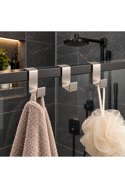 Blaene Stainless Steel 3-Piece Over-The-Door Towel Rack, Kitchen Cabinet Hanger, Shower Cabin Hanger, Towel and Robe Hanger Without Drilling - Bth-020