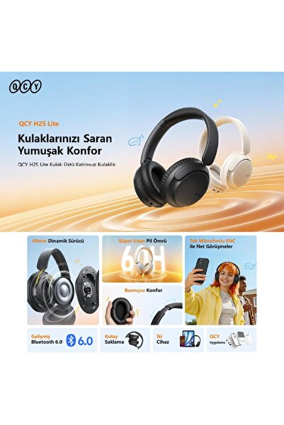 StepCo H2s Lite 6.0 Bluetooth Kulaklık ENC Net Çağrı - Çift Cihaz 40 mm Dinamik Sürücü - 60 Saat Dinle (Bey