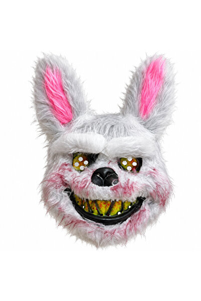 Generic Brand Mască Halloween Iepure Horror cu Blană Artificială
