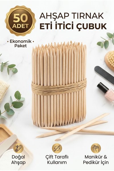 MURUWET Portakal Çubuğu 50'li Set – Ahşap Tırnak Eti İtici Manikür Pedikür Seti