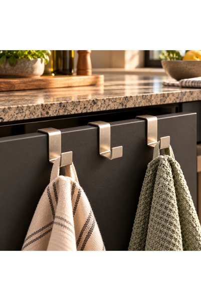 Blaene Stainless Steel 3-Piece Over-The-Door Towel Rack, Kitchen Cabinet Hanger, Shower Cabin Hanger, Towel and Robe Hanger Without Drilling - Bth-020