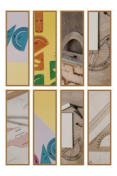 OEM Semne de carte set de 8 cu tema instrument raportor, design geometric, ca...