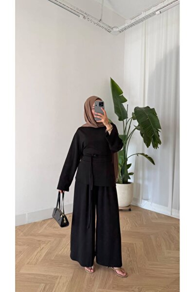 Bliss Women's Hijab Waist-Tied Two-Piece Set Tunic Pants Bottom Top Set