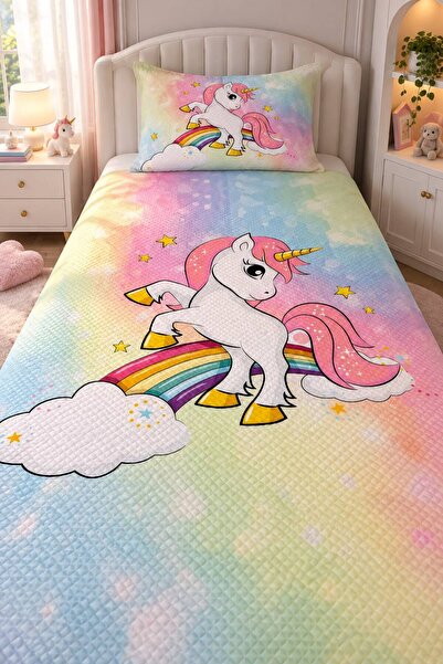 Befahomes Çocuk Pamuklu Pike Takımı 150x230 cm Unicorn At Desenli