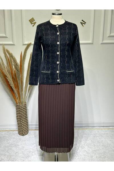 ModaMinar Women's New Season Angora Elegant Jacket and Slim Pleated Chiffon S...