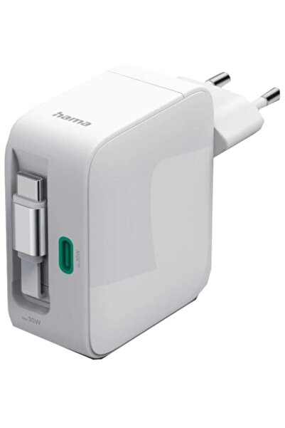 Hama Încărcător de perete 30W GaN 2x USB-C cu cablu retractabil, alb
