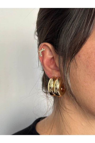 Tuysa Jewelry Çift Sıralı Kalın Bombeli Halka Küpe