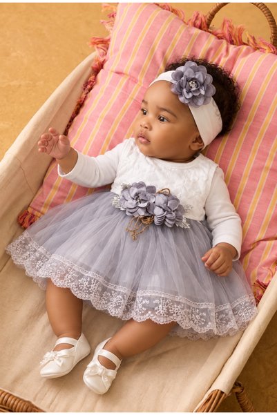 Rocha Baby Baby Girl Floral Detailed Tulle Mevlüt Dress - with Shoes and Band...