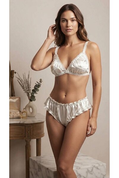 Genel Markalar La Nuit Lingerie Beyaz Saten Takım