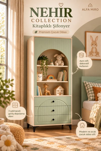 ALFA MİRO Nehir Çocuk Odası - Bebek Odası - Genç Odası - Kum Beji Su Yeşili -...