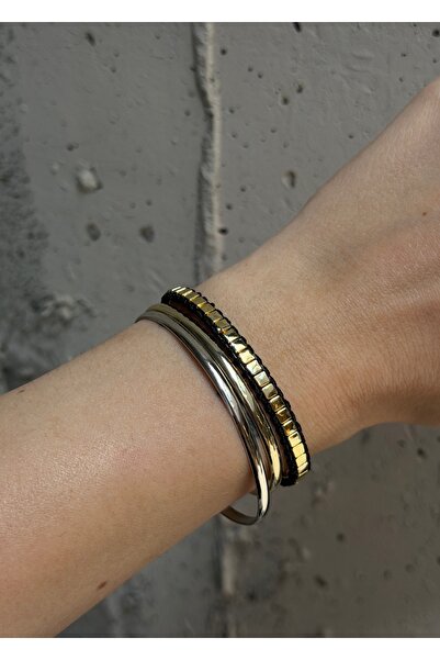 KİLİGİSTANBUL Black Unisex Adjustable Gold Detail Cord Bracelet