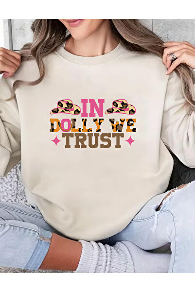 SUNFREE Western Mix Printed Oversize Cotton Crew Neck Basic Beige Sweatshirt