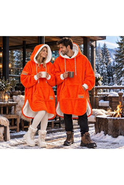 LaraLisa Wellsoft Kapüşonlu Önden Cepli Unisex Giyilebilir Panço Tv Battaniyesi