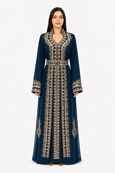 MOHAMED ZAHABI Ladies Long Caftan with Embroidery and Shiny Stone Work Latest...
