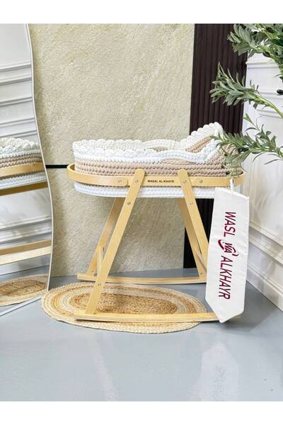 WASL ALKHAIR Baby Crib for Newborn Baby Bed with Wicker Rattan Basket Wooden ...
