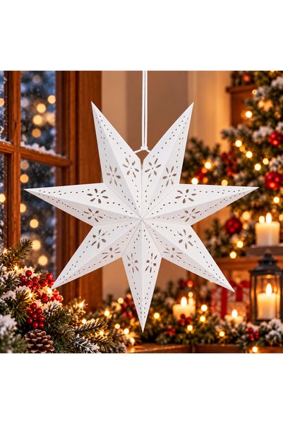 unbranded Stea decorativa 3D din hartie ajurata, 50 cm, alba