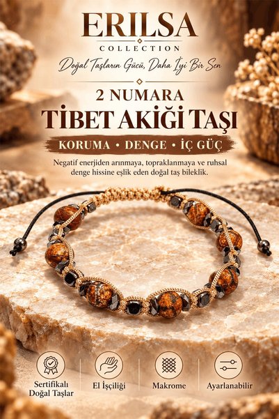 Erilsa Sertifikalı Nazar Koruma Denge İç Güç Ayarlanabilir Makrome Tibet Akiğ...