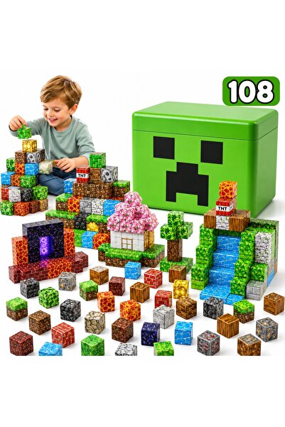 Printisor Set of 108 3D Construction Magnetic Cubes for Kids, Minecraft Style...