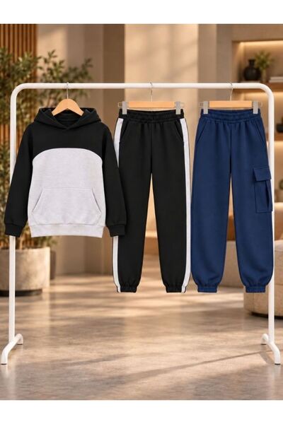 armicem Armikids Unisex Garnili Hooded Set + Cargo Pocket Sweatpants 3 Pieces