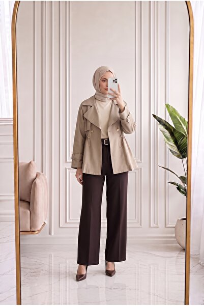 Holehola Dilcemal Double Pocket Belted Polyviscon Trousers-Zş4992 Brown
