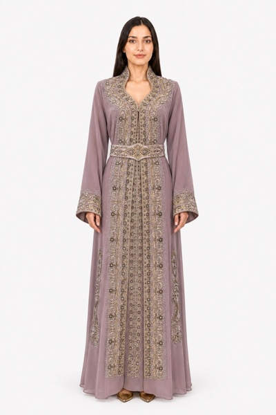 MOHAMED ZAHABI Ladies Long Caftan with Embroidery and Shiny Stone Work Latest...