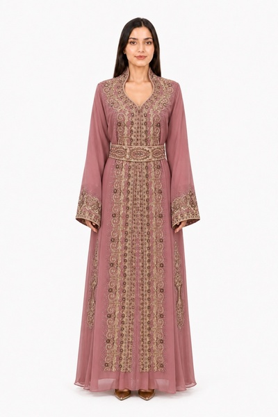 MOHAMED ZAHABI Ladies Long Caftan with Embroidery and Shiny Stone Work Latest...