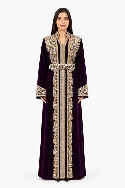 MOHAMED ZAHABI Women's Long Caftan with Shiny Stones and Pearl Work, Model 12