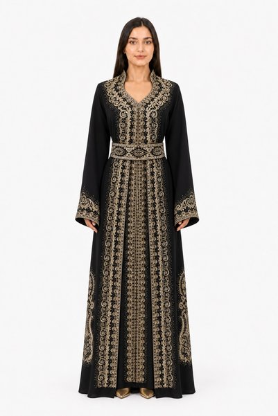 MOHAMED ZAHABI Ladies Long Caftan with Embroidery and Shiny Stone Work Latest...