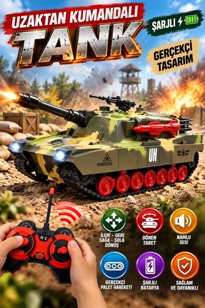 OpenCity Uzaktan Kumandalı Şarjlı Oyuncak Tank Paletli Askeri Araç Ses Işıklı...