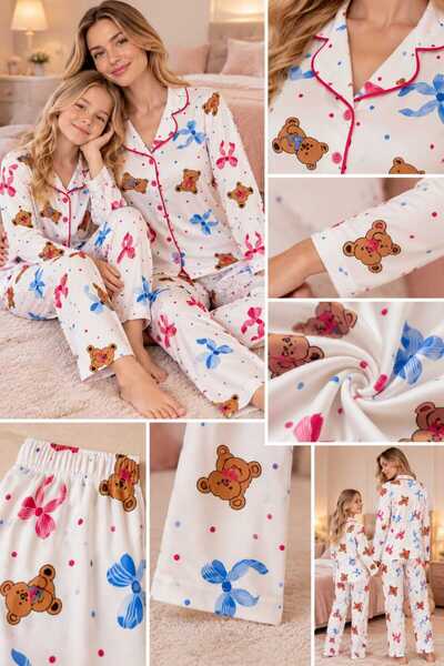 zahider Mother and Daughter Matching Cotton Long-Sleeved Button-Down Pajamas Set (Sold Separately)