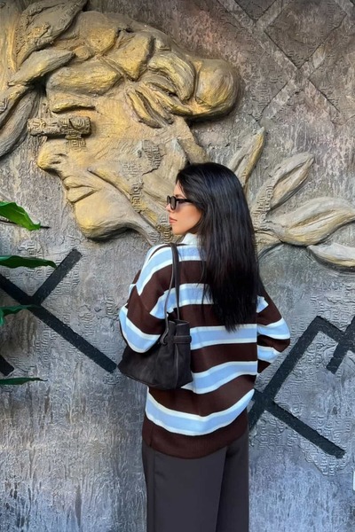 sunfyre Striped Buttoned Polo Collar Knitwear Sweater Sun542