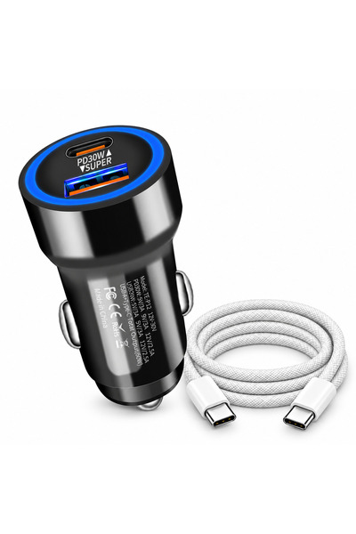 Kulstern ® 60W car charger, USB-C PD and USB-A QC, PPS, with 1 m USB-C cable