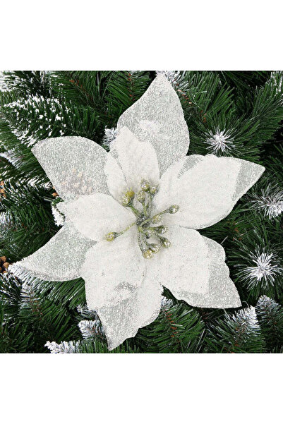 unbranded Set 10 ornamente pentru bradul de Craciun, stea Poinsettia, 13cm, g...