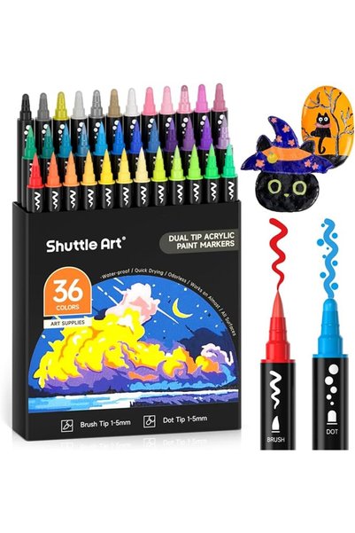 Shuttle Art 60 Colors Double Tip Acrylic Paint Markers, Brush Tip and Fine Ti...