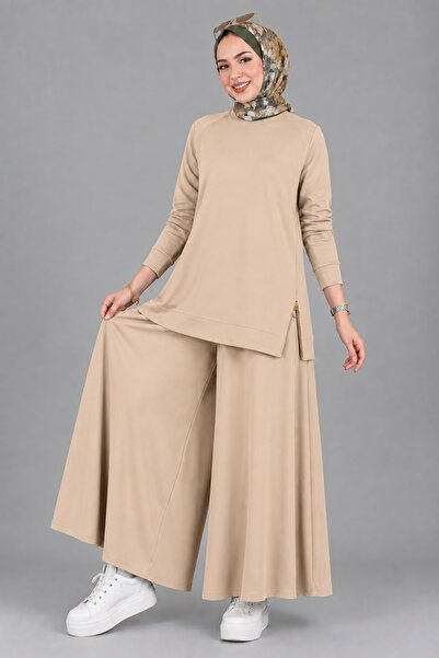 ZELASU Set de 2 piese Hijab din țesătură modal, cu fermoar, compus din tunică...