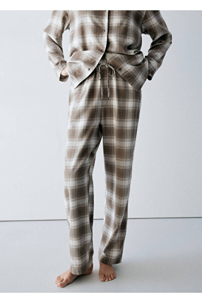 MANGO Woman Kareli flanel pijama pantolonu