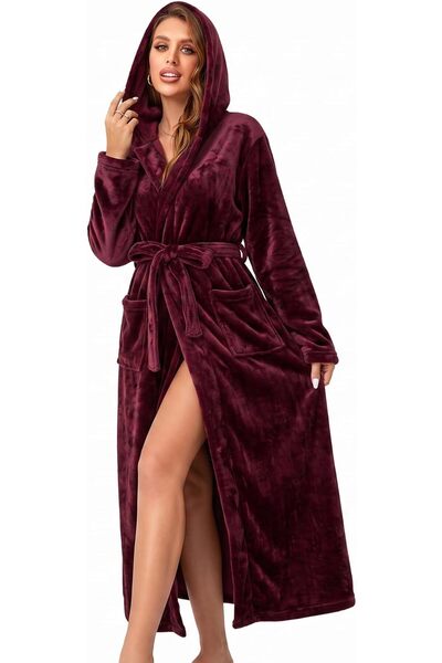 rongtai Womens Bathrobe Ladies Fleece Plush Warm Long Robes