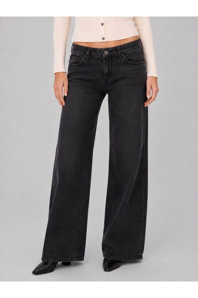 ONLY Onlbrenda Women's Low Waist Wide Leg Jean Pants Washed Black Black