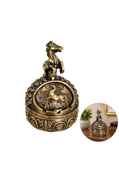 SUNUP Sn-38896 Antique Bronze Decorative Ashtray with Horse Figure