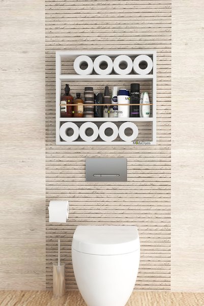 ModaDiyos Klozet Üstü Raf Dolap ( MDF ) – Banyo Düzenleyici Çok Amaçlı Saklam...