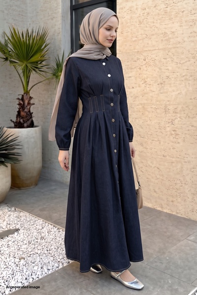 InStyle Dark Blue Denim Dress with Buttoned Pockets