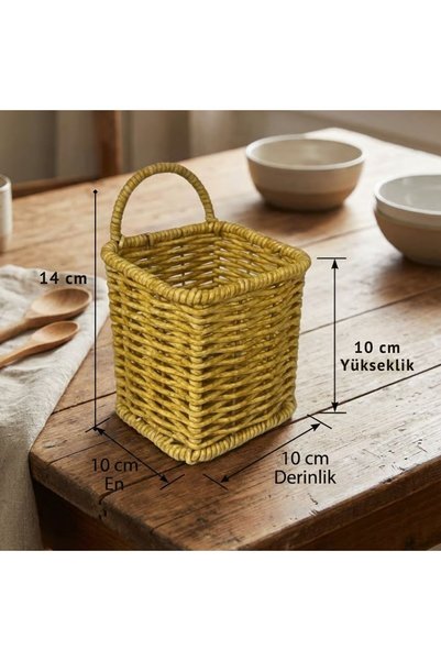 BONOVE Kaşıklık & Çatallık Hasır Dokulu Plastik Rattan – Askılı Kendiliğinden Tutmalı Çok Amaçlı Mutfak Organizeri