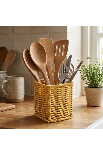 BONOVE Cutlery & Fork Holder Wicker Textured Plastic Rattan – Self-Holding Mu...
