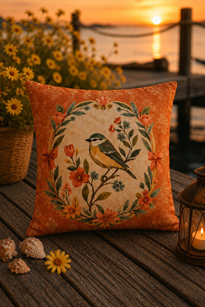 SasoHome Terra Romance Heritage Terracotta Vintage Damask Desenli Dekoratif Kırlent Kılıfı | Klasik Botanik Salon Dekoru