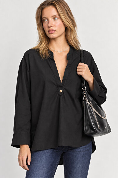 Manche Gold Button Detailed Long Sleeve Women's Shirt |   Mkn1611823-1