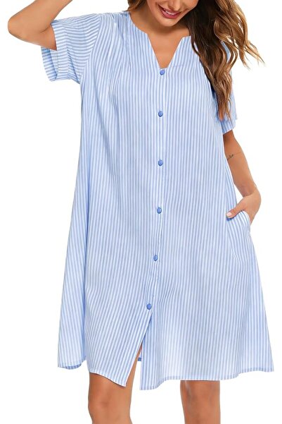 GENERAL YOZLY House Dress Women Cotton Duster Robe Short Sleeve Housecoat But...