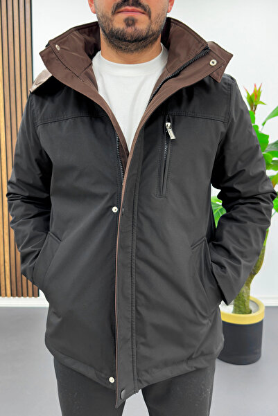 Edwox Men's Hooded Lined Premium Coat Black Edw515
